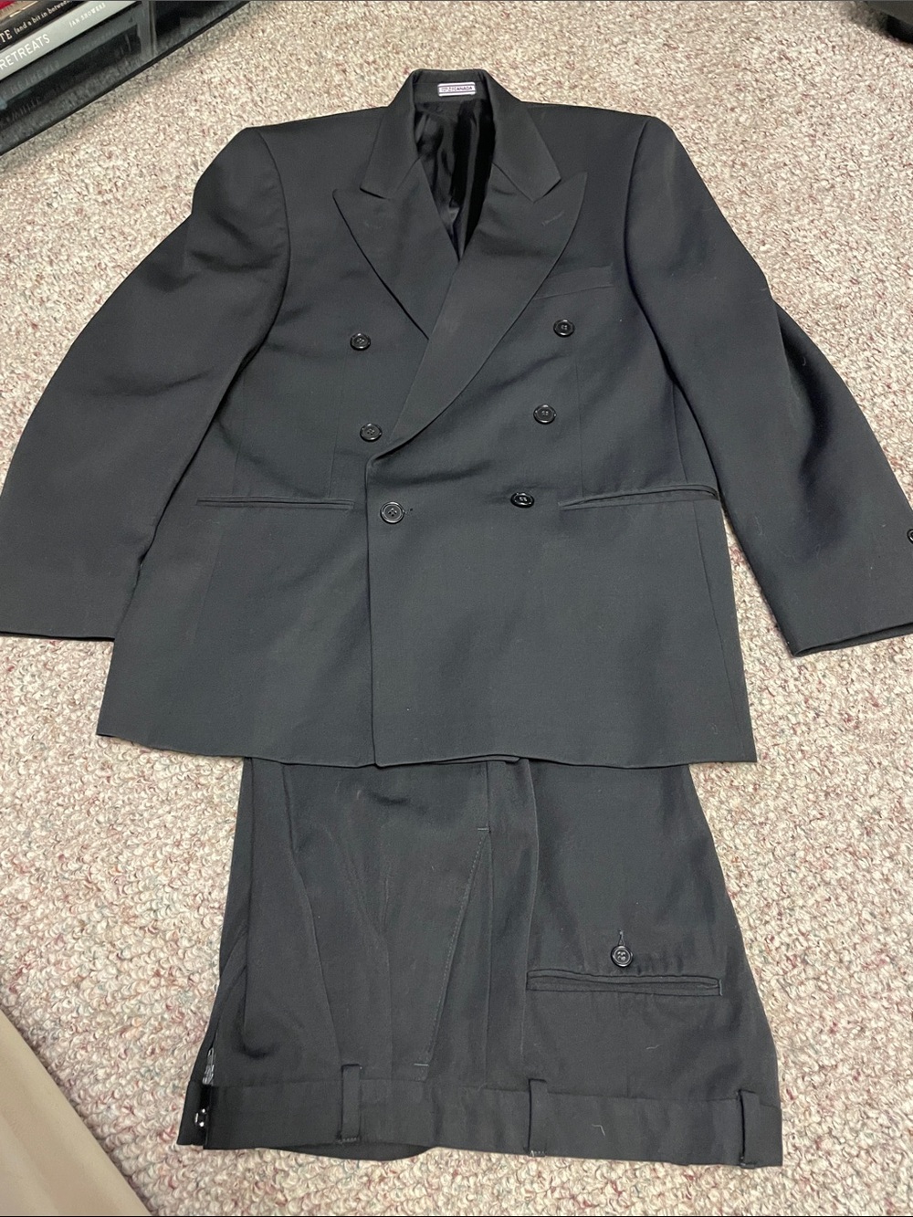 Vintage 80s/90s 100% wool Black Double-Breasted Men's Suit